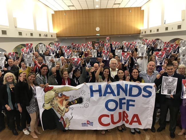 Cuban guests and British delegates send a message of solidarity to Cuba