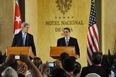 Bruno Rodríguez Parrilla, Cuban Minister of Foreign Affairs of Cuba, and U.S. Secretary of State John Kerry, at the Hotel Nacional, Havana, August 14, 2015.