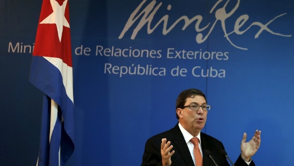 Cuba's Foreign Minister Bruno Rodriguez presents the annual report on the effects of the US blockade at a press conference in advance of the UN vote next month