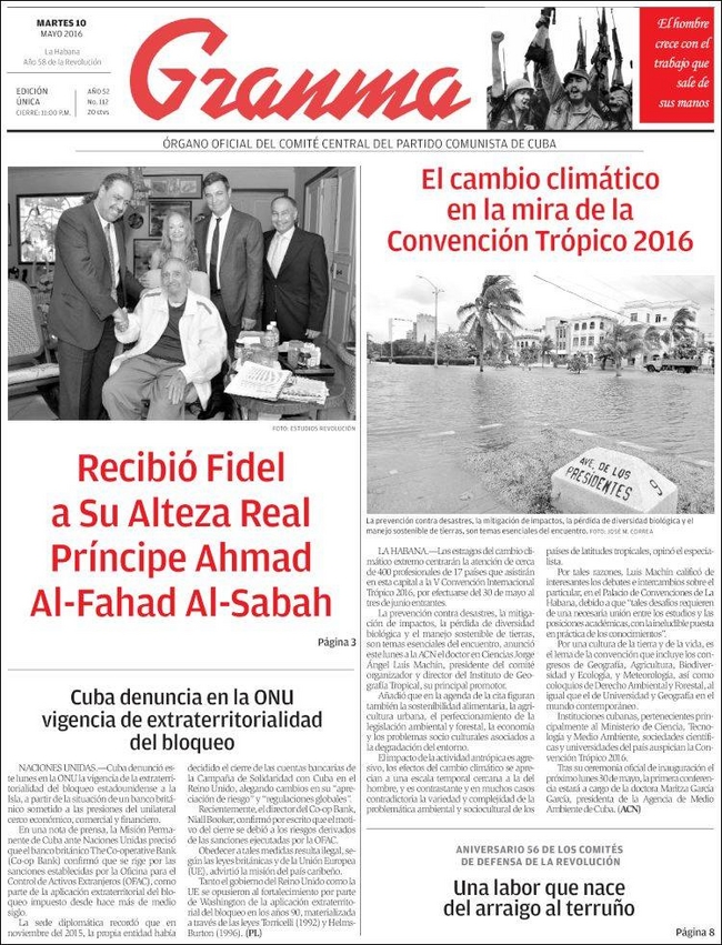 Granma Front Page, 10 May 2016, featuring the CSC Co-op Bank closure