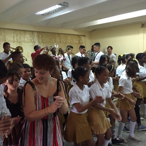 NUT delegates join in a performance at a school in Pinar del Rio