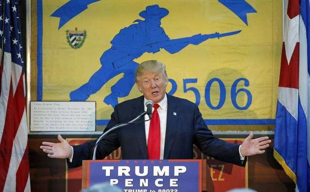 Donald Trump speaking at the Bay of Pigs Brigade 2506 during the campaign trail