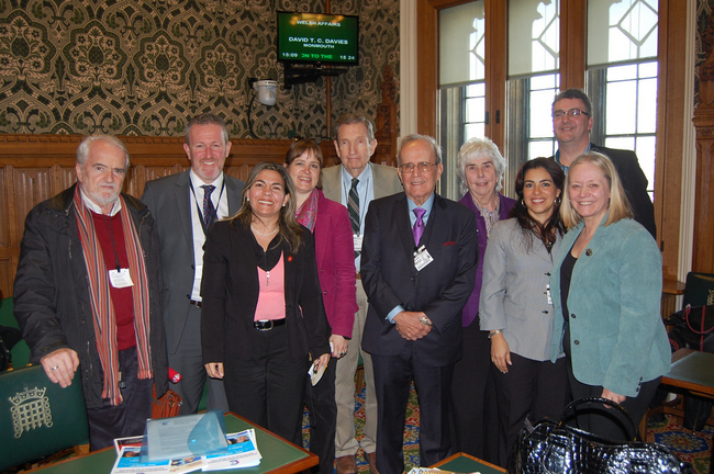 Kenia Serrano pictured with MPs and MEPs in the House of Commons for meeting on the Miami Five in March 2014