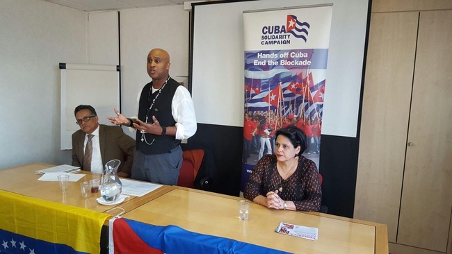 Marcos Garcia, Venezuelan Embassy, Roger McKenzie, UNISON AGS and H. E. Teresita Vicente, Cuban Ambassador