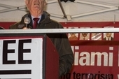 Rodney Bickerstaffe speaking at a Vigil for the Miami Five, December 2014
