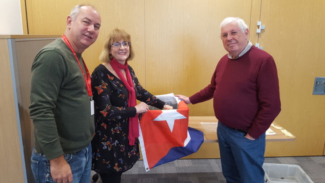 CSC Director Rob Miller, Chair Diana Holland and National Secretary Bernard Regan drawing the winners of the 2017 Blockade Buster Raffle