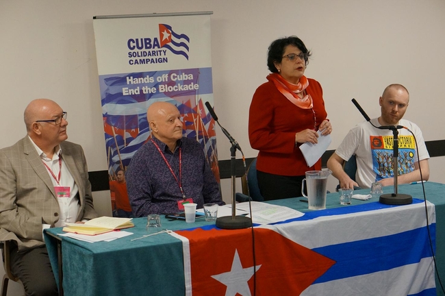 Dave Ward, CWU General Secretary, Allan Eldred, CWU Assistant Secretary, Teresita Vicente, Cuban Ambassador and Jamie George, CWU Youth Officer