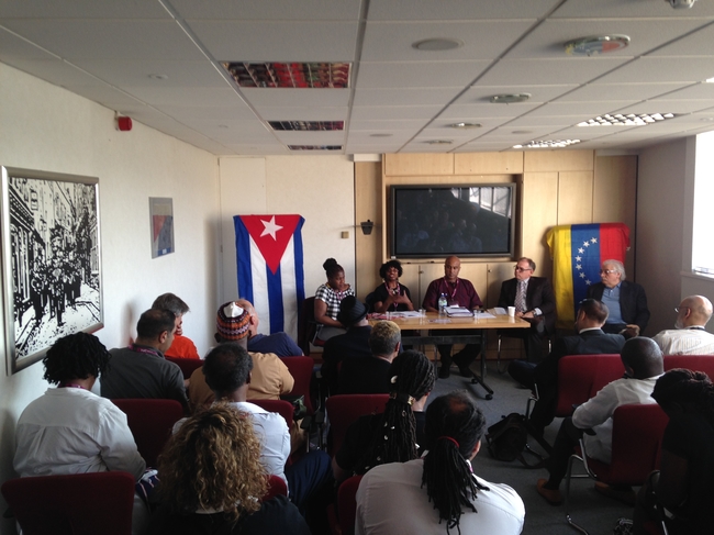 NEU (NUT Section) delegates Lesley Koranteng, Jenny Christopher, UNISON AGS Roger McKenzie, Julio Pujol, Cuban Embassy, Francisco Dominguez, VSC Secretary  