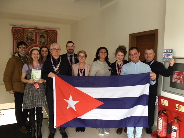 Yelena and Yuniel with Unite Scotland officials and members