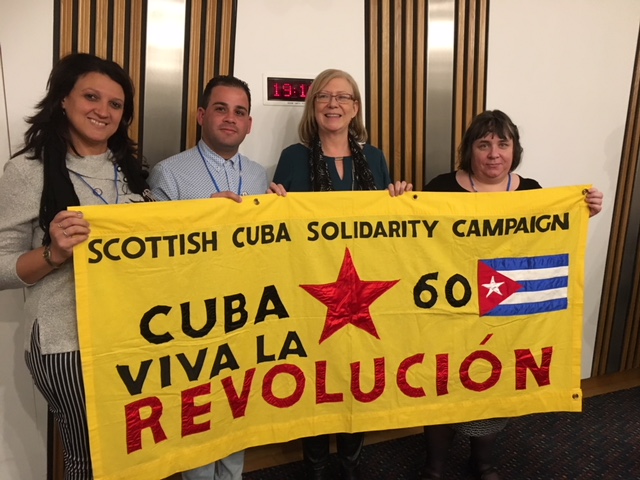 The Cuban trade unionists with Elaine Smith MSP and Kath Cambell, Scottish CSC