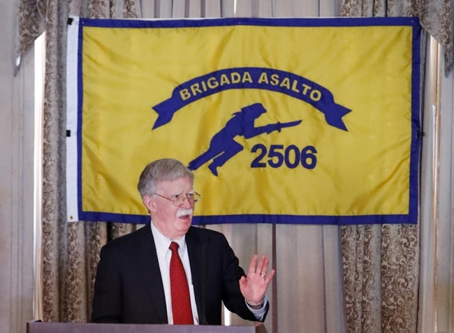 US National Security Advisor John Bolton speaking to veterans of the failed Bay of Pigs invasion