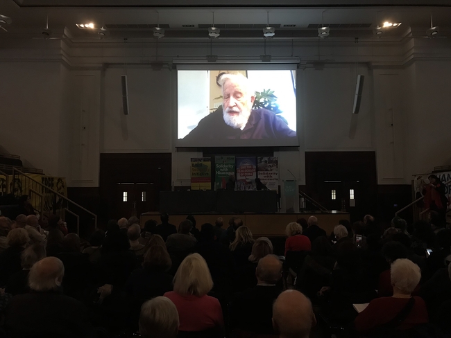 Chomsky in conversation with Victoria Brittain via video link at Latin America Conference 2019