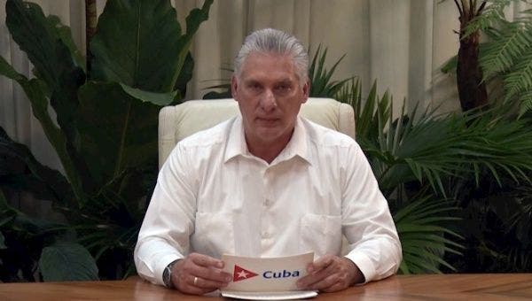 Cuban President Diaz-Canel speaking on national television to announce the news