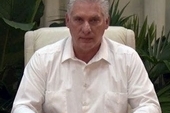 Cuban President Diaz-Canel speaking on national television to announce the news