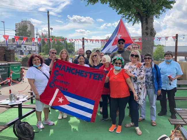 Manchester CSC and Cubans resident in the city following their car caravan in Hyde