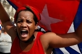 A pro-government support takes to the streets of Havana in response to anti-government protests