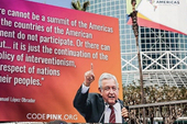 Protest outside the Convention Centre in Los Angeles, 9 June 2022, (Photo: Twitter/ @PeoplesSummit22)