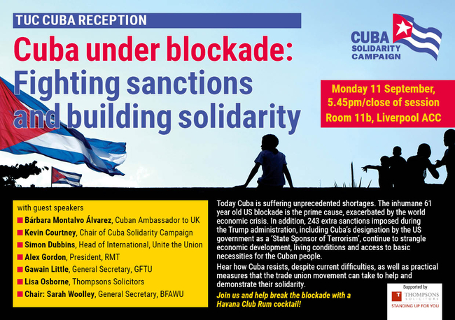 CSC news: TUC Congress reception: Cuba under blockade: Fighting sanctions  and building solidarity