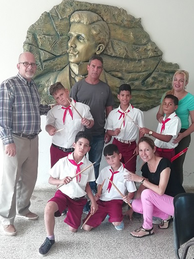 Leinier, Daniel, Eduard, Leandro, and Jadier percussion students at the Luis Casas Romero School of Performing Arts, Camagüey     