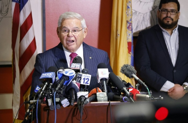 Senator Bob Menendez answering questions about his indictment