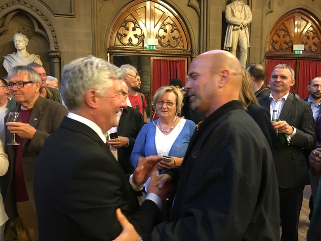 Tony welcoming Gerardo Hernandez, one of the Miami Five, to Manchester Town Hall in 2016