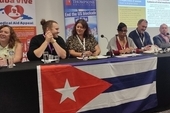 Some of the panellists at the TUC fringe meeting: Fran Heathcote, Alex Tarrier, Sarah Woolley, HE Ismara Vargas Walter, Kevin Courtney and Graham