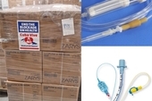 50,000 blood transfusion and infusion sets, 14,000 paediatric catheters, and 19,450 endotracheal intubation tubes ready to be shipped to Cuba from Spain