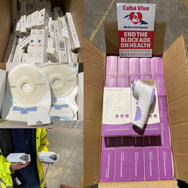 Digital and clinical thermometers, colostomy bags, and nebulisers are just a few of the items of medical aid in the container which leaves for Cuba this month