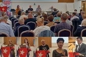 Delegates at the AGM and some of the speakers  and motion movers (bottom row l-r) Jayne Fisher,  Micaela Tracey-Ramos, Harsev Bains, Simmeron  Katbamna, Pablo Ginarte