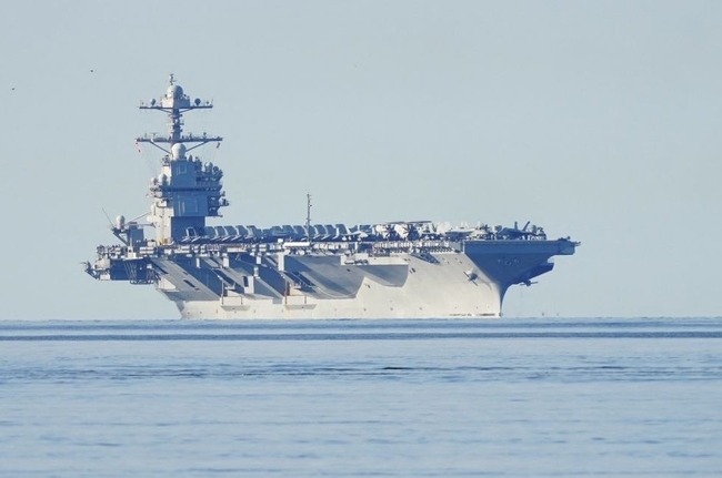 The USS Gerald R Ford, the largest ever warship, in the Caribbean Sea The USS Gerald R Ford, the largest ever warship, in the Caribbean Sea