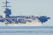 The USS Gerald R Ford, the largest ever warship, in the Caribbean Sea