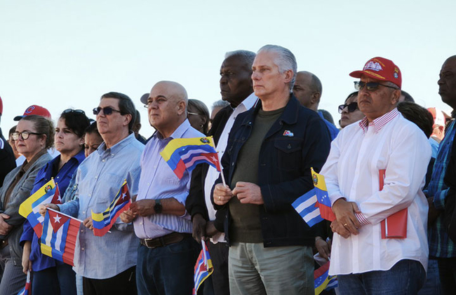 Cuban President Miguel Díaz-Canel, amongst others, at the rally on 3 January denouncing the US attack on Venezuela