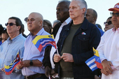 Cuban President Miguel Díaz-Canel, amongst others, at the rally on 3 January denouncing the US attack on Venezuela