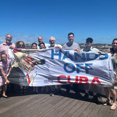 British and Irish visitors with Miami Five members and families in Havana on 22 March 2026 left to right: Amber Hernandez, Rene Gonzalez, Olga Salanueva, Gemma Hernandez, Adriana Perez, Gerardo Hernan
